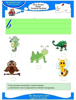 Çocuklar İçin B Sesi Çalışma Sayfaları 